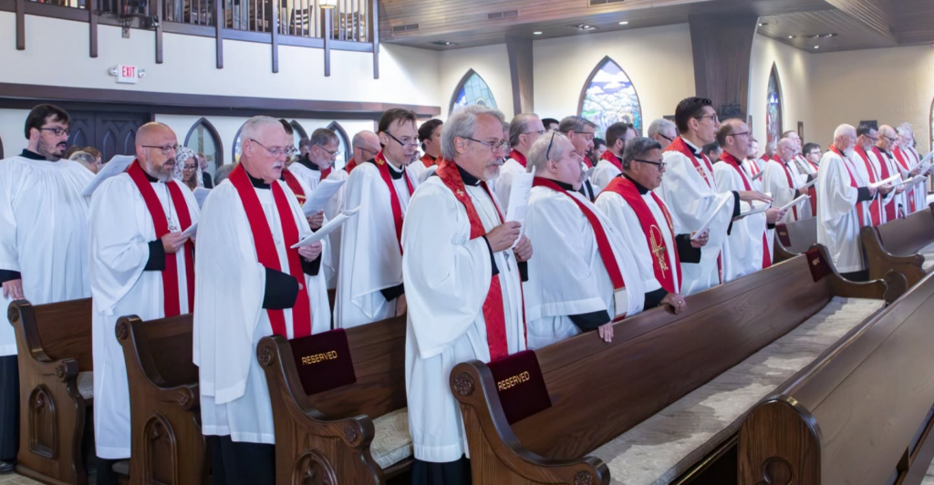 Clergy of the Reformed Episcopal Church's Diocese of Mid-America in choir during worship at the 119th Synod